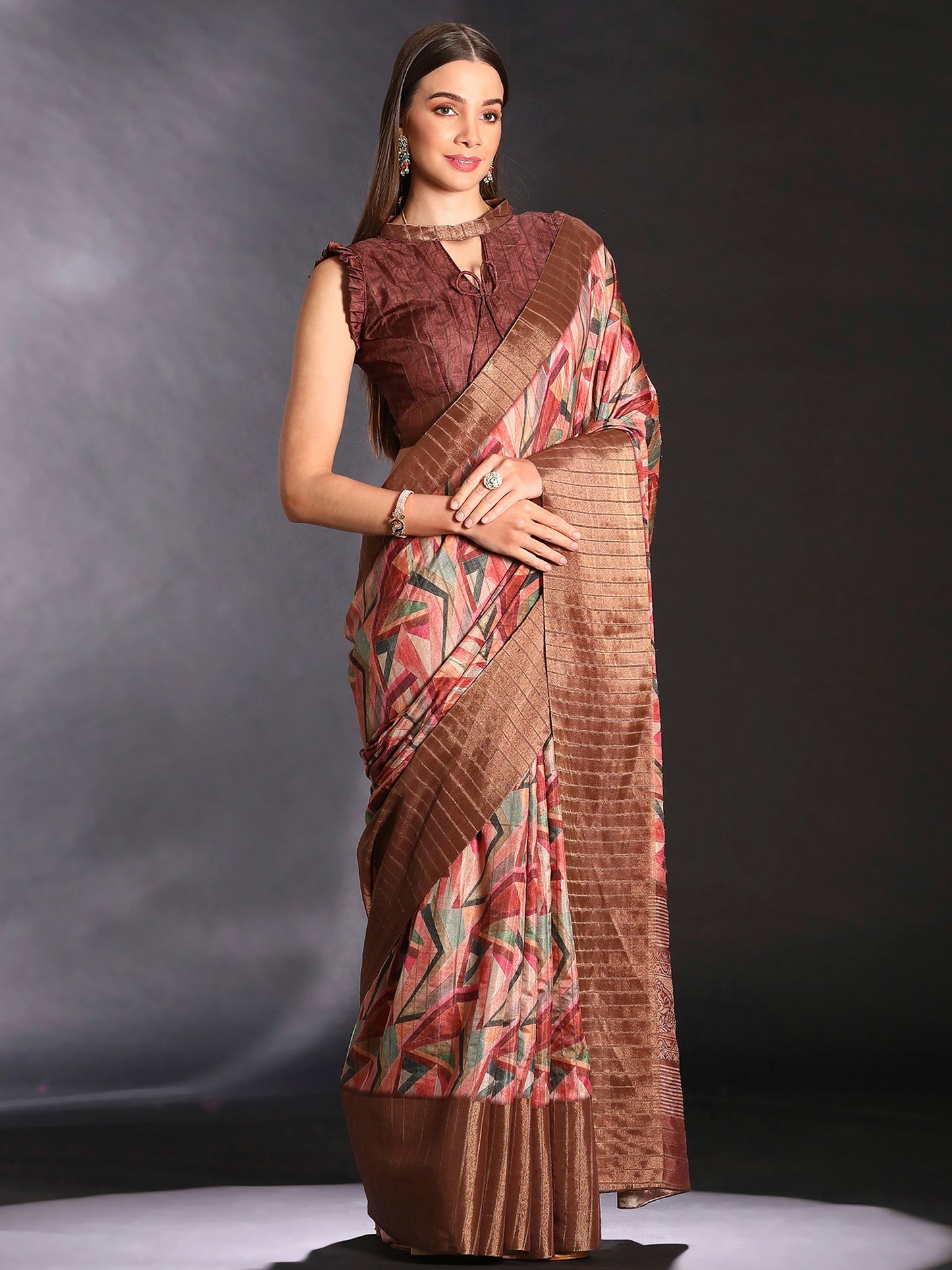 Women's Silk Blend Multicolored Printed Designer Saree With Blouse Piece