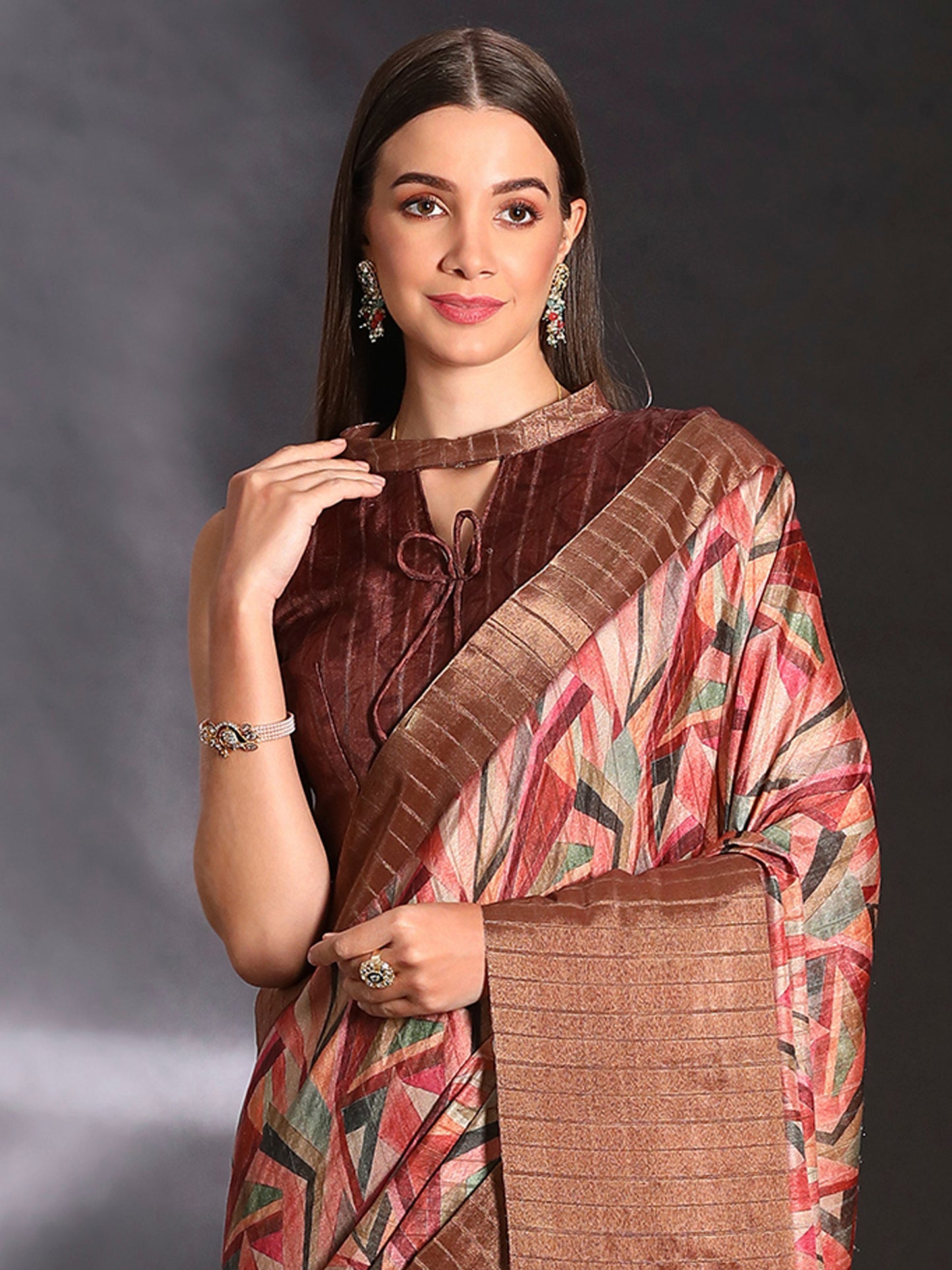 Women's Silk Blend Multicolored Printed Designer Saree With Blouse Piece