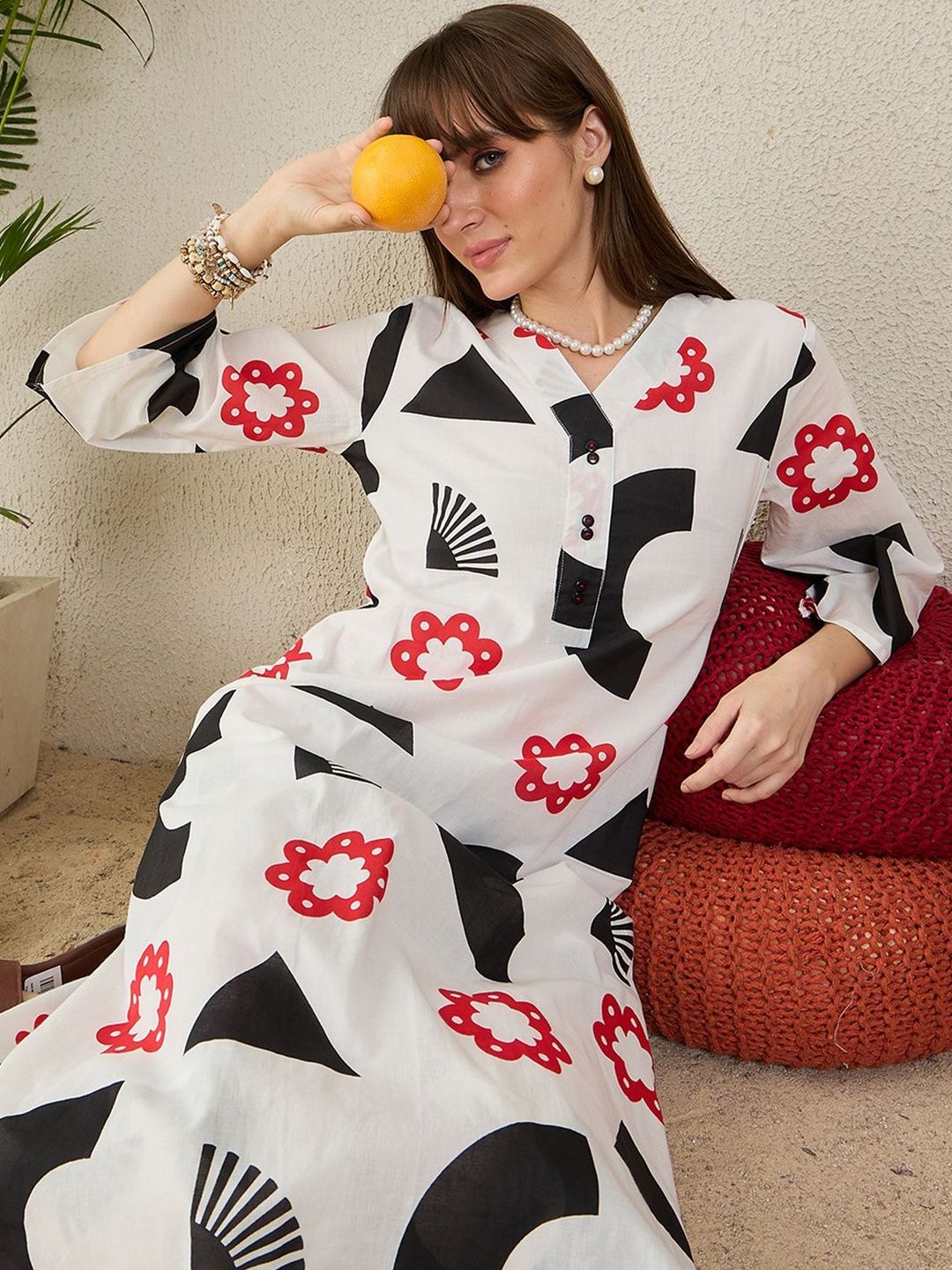 Geometric Printed A-Line Pure Cotton Kurta With Palazzo