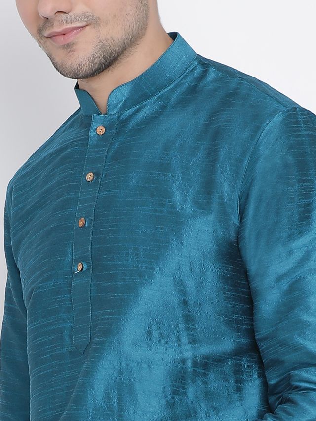 Men's Dark Green Silk Blend Pathani Kurta and Dhoti Set