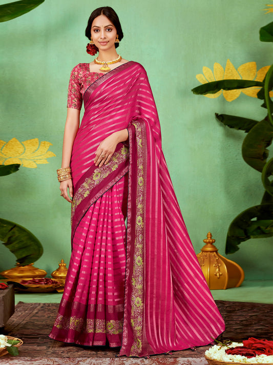 Women's Soft Silk Pink Embellished Designer Saree With Blouse Piece