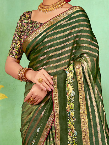 Women's Soft Silk Green Embellished Designer Saree With Blouse Piece