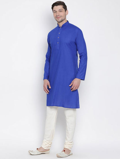 Men's Blue Cotton Linen Straight Kurta Pyjama Set