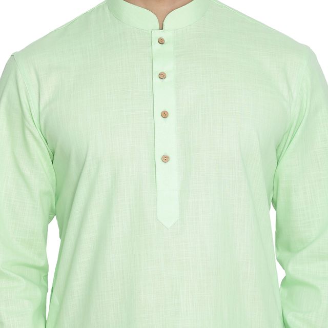 Men's Green Cotton Linen Straight Kurta Pyjama Set