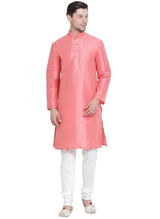 Men's Pink Silk Blend Straight Kurta Pyjama Set