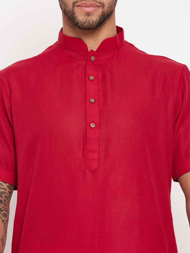 Men's Maroon Cotton Straight Kurta Pyjama Set