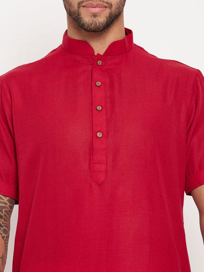 Men's Maroon Cotton Straight Kurta Pyjama Set