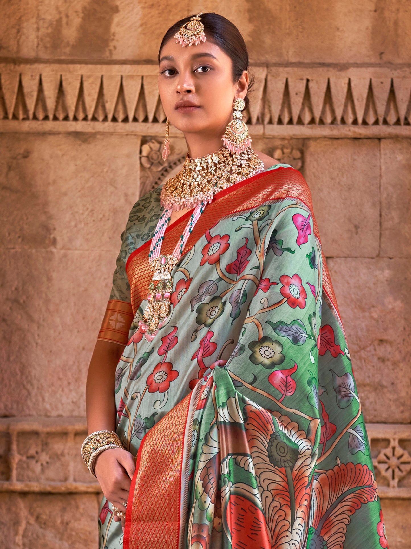 Women's Silk Blend Light Green Woven Design Designer Saree With Blouse Piece