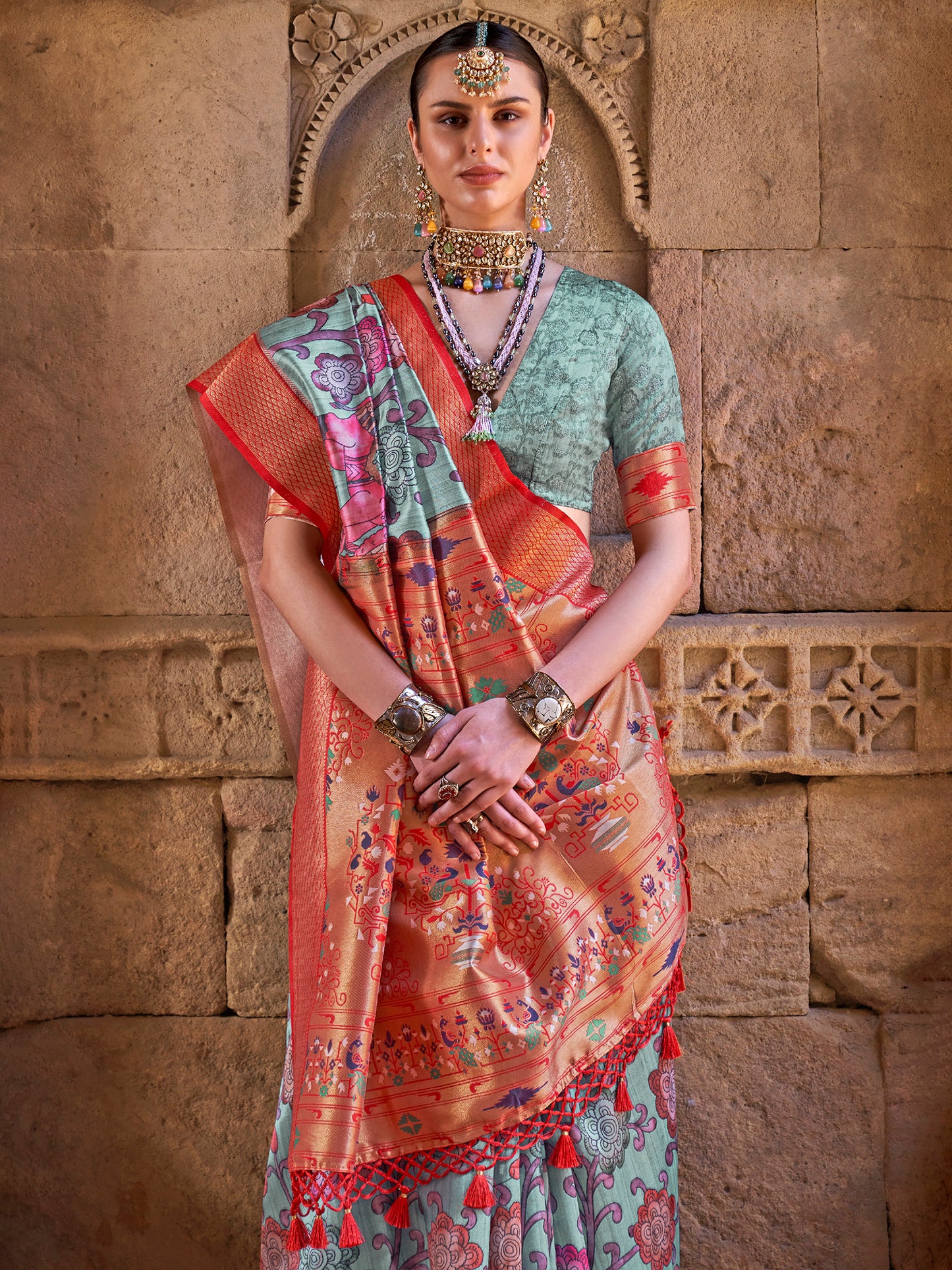 Women's Silk Blend Turquoise Woven Design Designer Saree With Blouse Piece
