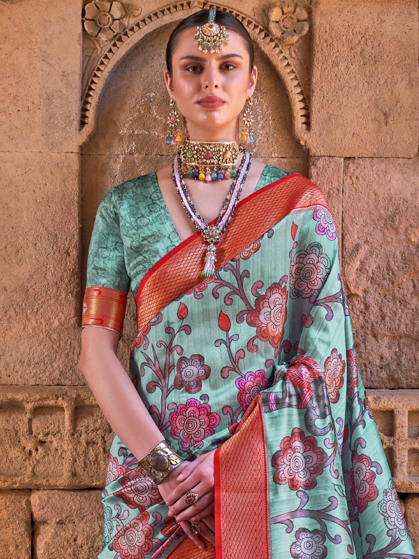Women's Silk Blend Turquoise Woven Design Designer Saree With Blouse Piece