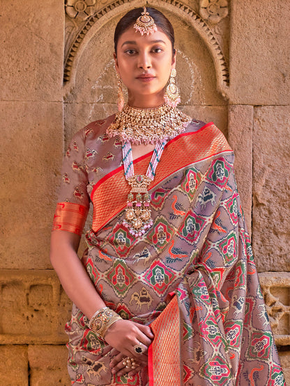 Women's Silk Blend Brown Woven Design Designer Saree With Blouse Piece