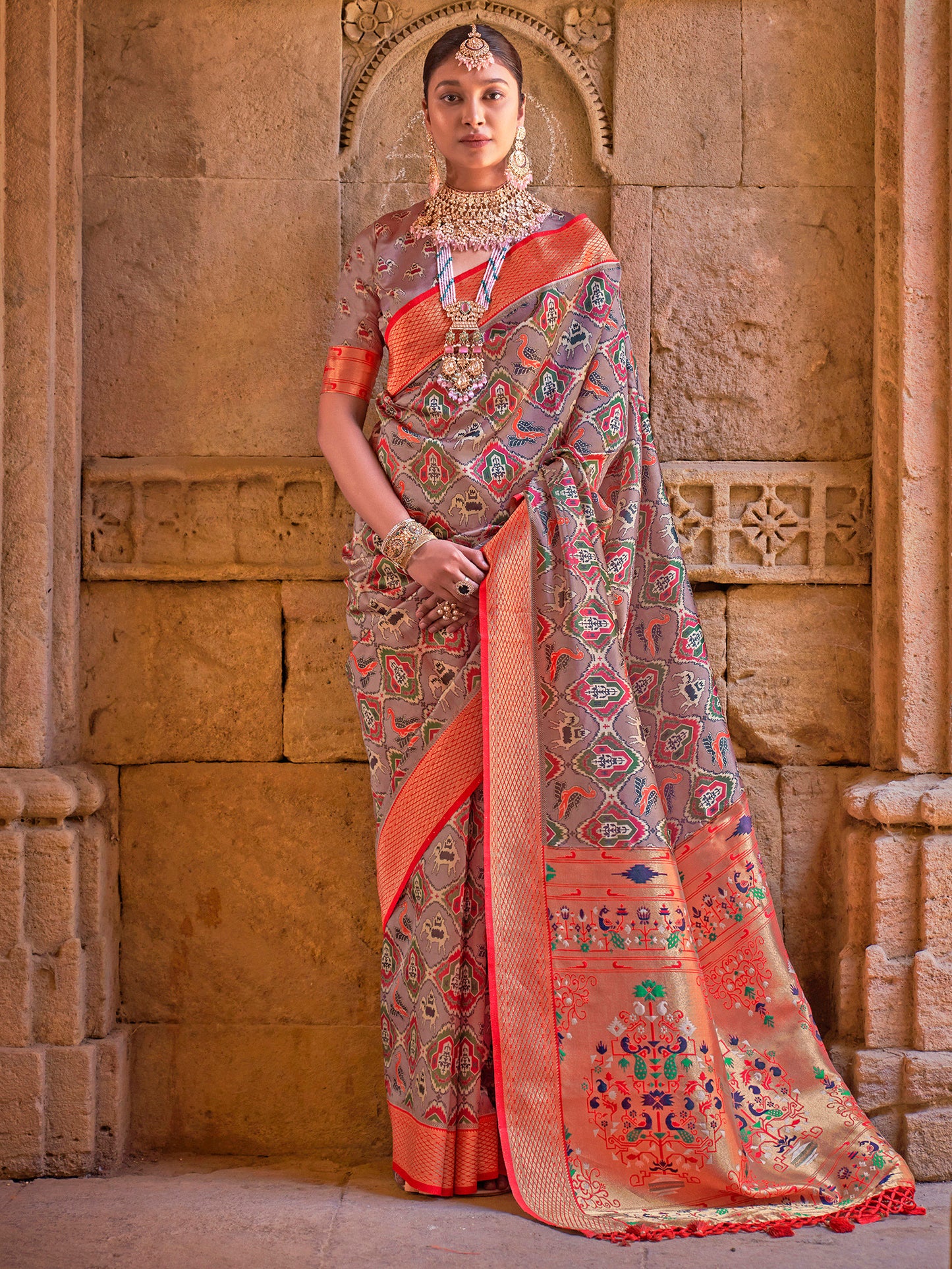 Women's Silk Blend Brown Woven Design Designer Saree With Blouse Piece