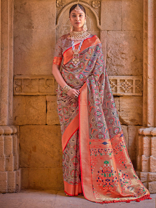 Women's Silk Blend Brown Woven Design Designer Saree With Blouse Piece