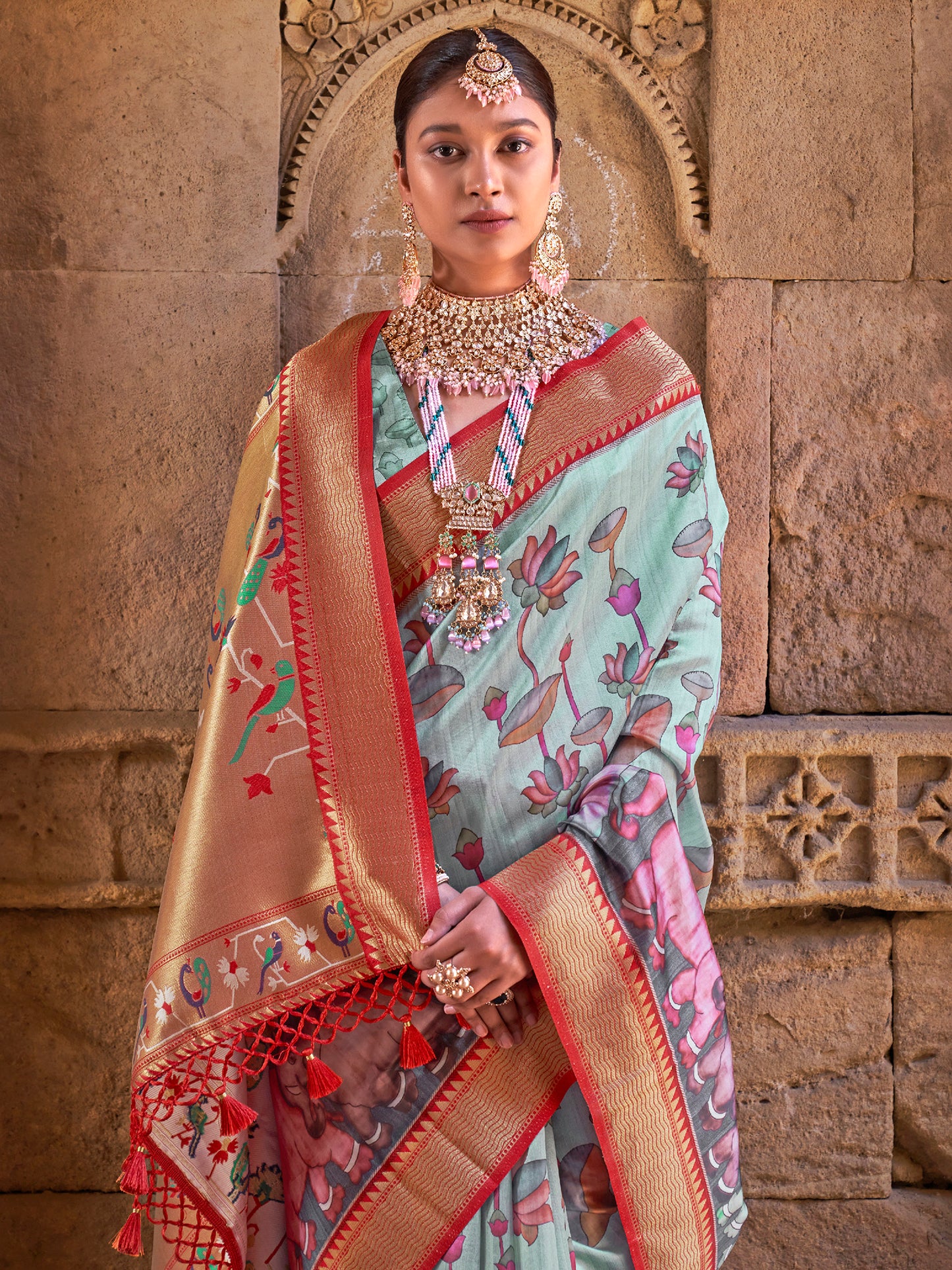 Women's Silk Blend Blue Woven Design Designer Saree With Blouse Piece