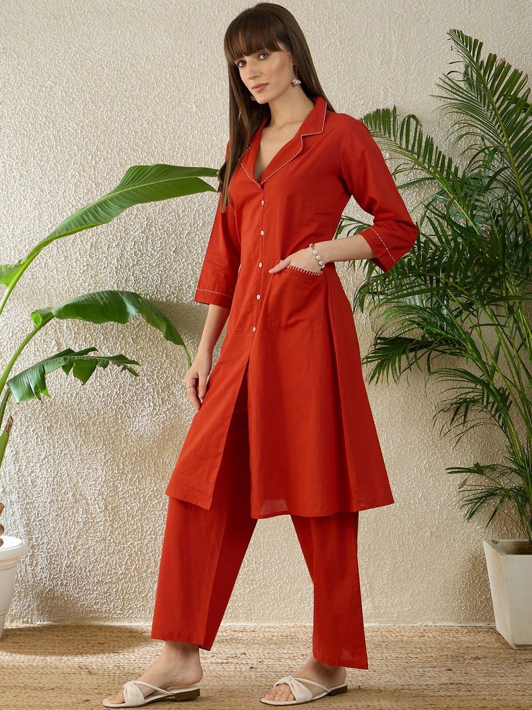 Pure Cotton A Line Kurta With Palazzos
