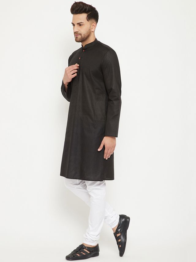 Men's Black Cotton Blend Straight Kurta Pyjama Set