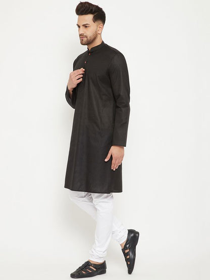Men's Black Cotton Blend Straight Kurta Pyjama Set