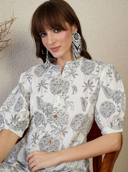 Dhiyona IE Floral Printed Round Neck A-Line Kurta