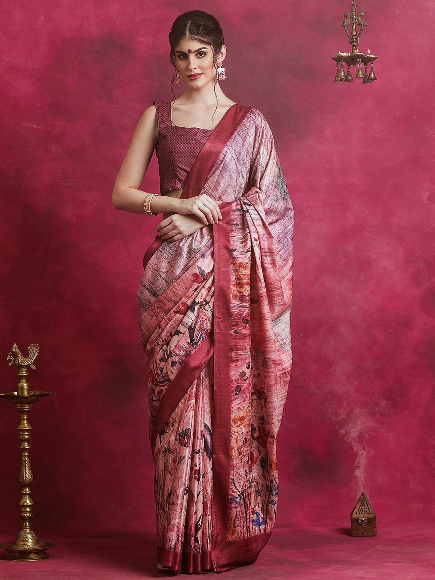 Women's Cotton Blend Multicolored Printed Designer Saree With Blouse Piece