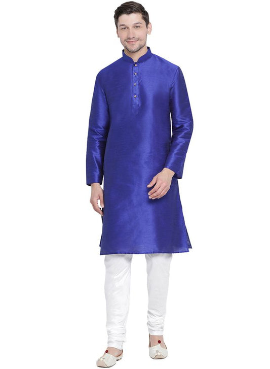 Men's Blue Silk Blend Straight Kurta Pyjama Set