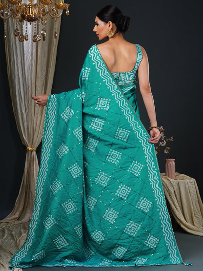 Women's Viscose Silk Blue Embellished Designer Saree With Blouse Piece