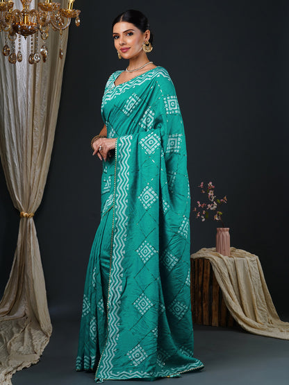 Women's Viscose Silk Blue Embellished Designer Saree With Blouse Piece