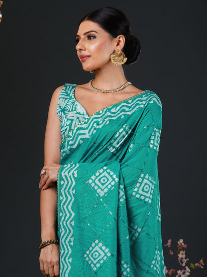 Women's Viscose Silk Blue Embellished Designer Saree With Blouse Piece