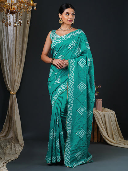 Women's Viscose Silk Blue Embellished Designer Saree With Blouse Piece