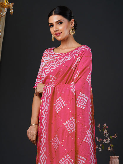 Women's Viscose Silk Pink Embellished Designer Saree With Blouse Piece