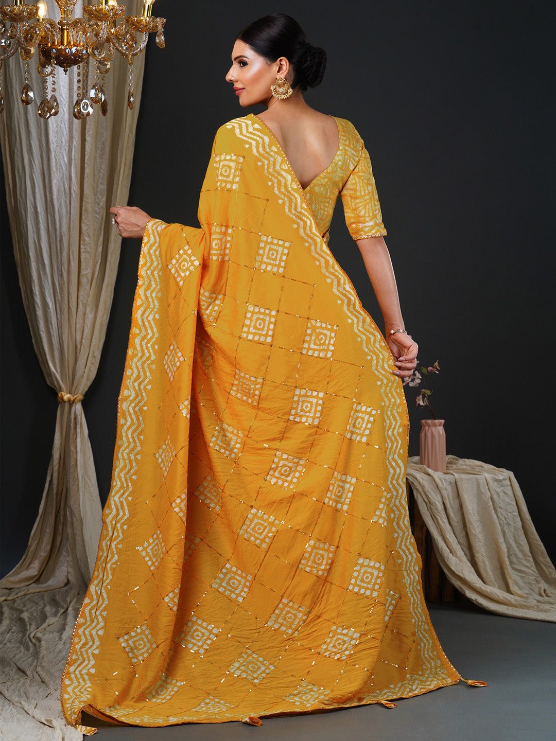 Women's Viscose Silk Yellow Embellished Designer Saree With Blouse Piece