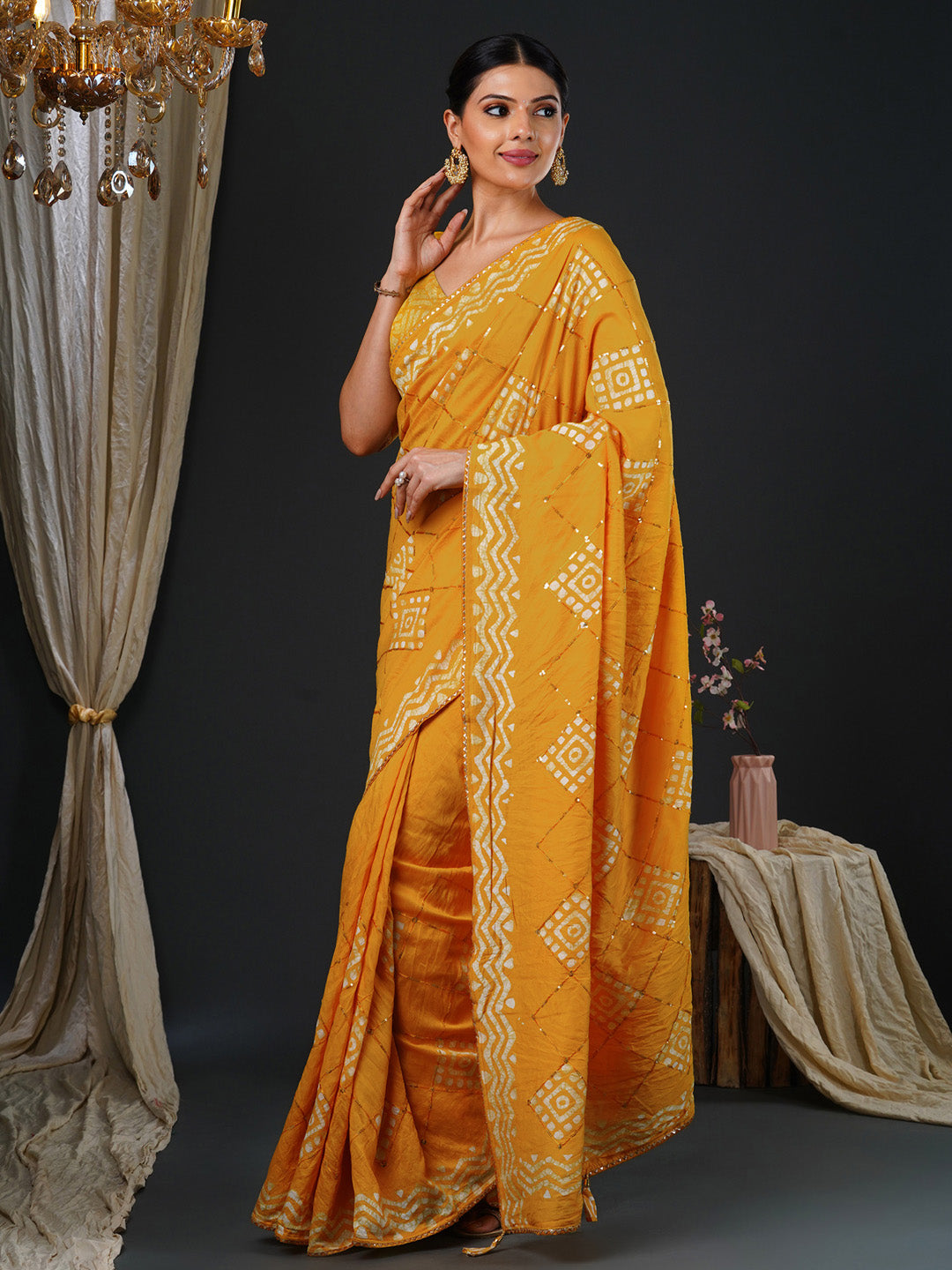 Women's Viscose Silk Yellow Embellished Designer Saree With Blouse Piece