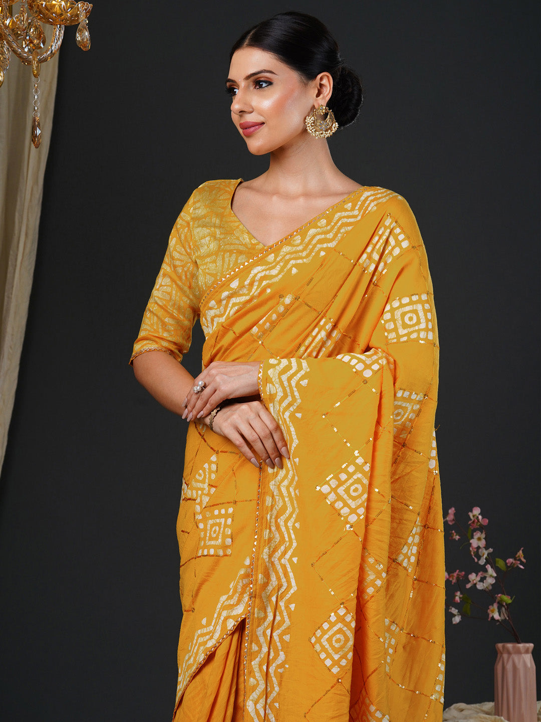 Women's Viscose Silk Yellow Embellished Designer Saree With Blouse Piece