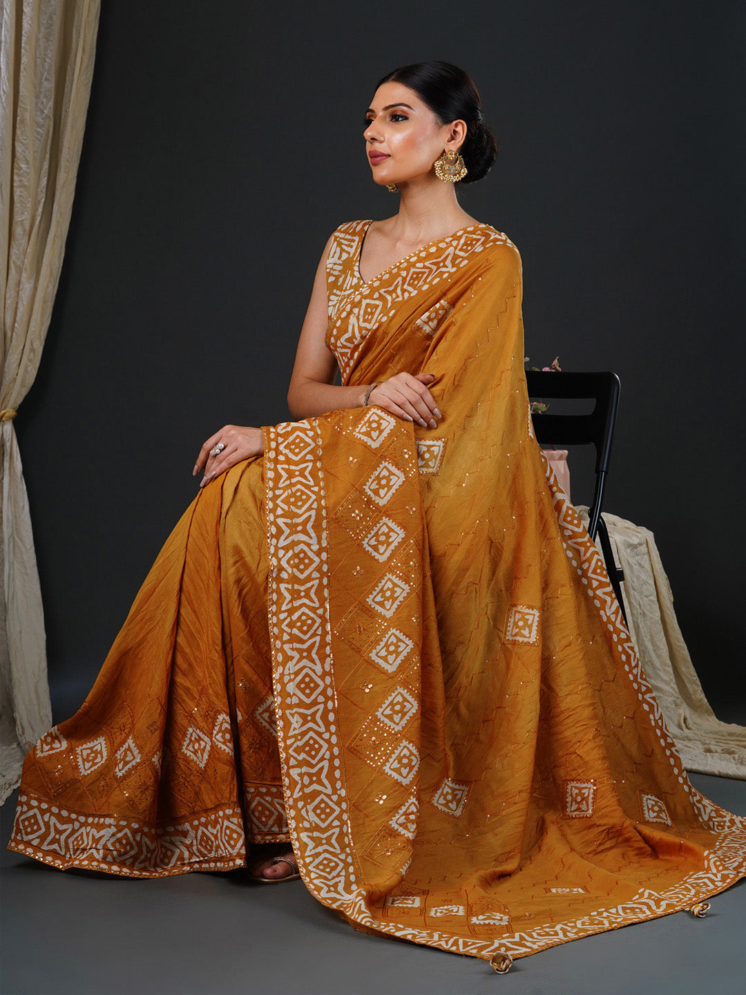 Women's Viscose Silk Mustard Embellished Designer Saree With Blouse Piece