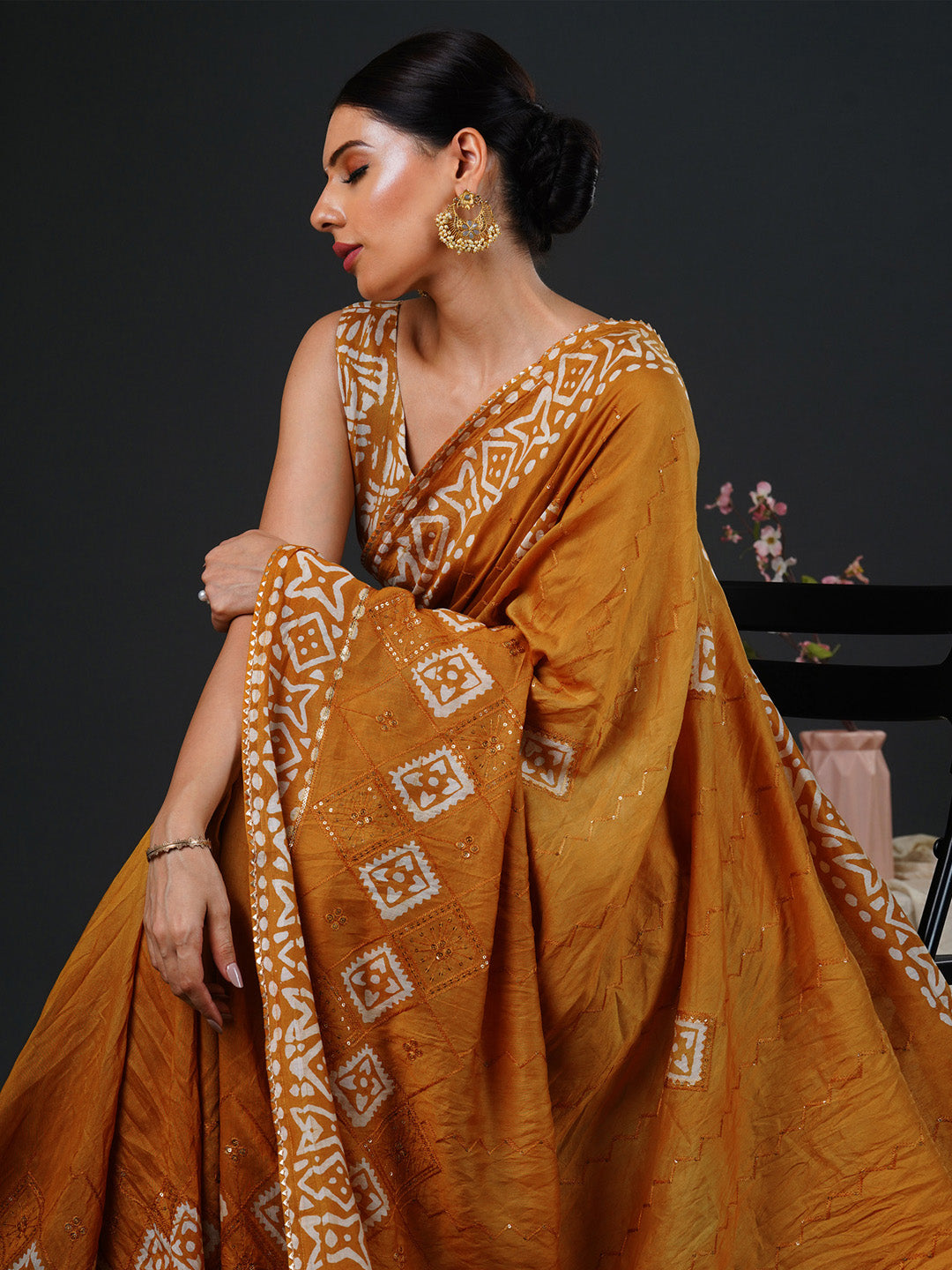 Women's Viscose Silk Mustard Embellished Designer Saree With Blouse Piece