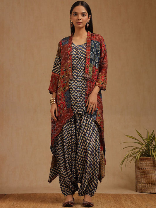 Dhiyona SO Women's Women Geometric Printed Kurt with Patiala & Jacket