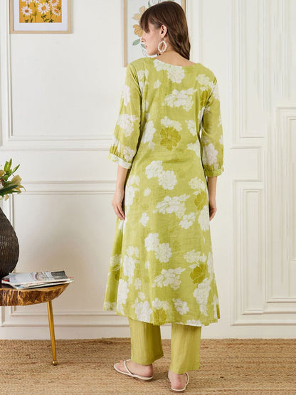 Dhiyona IE Printed Pure Cotton A-Line Tunic With Trousers Co-Ords