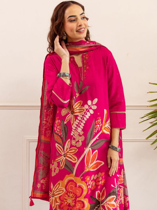 Women Floral Printed Kurta with Palazzos & Dupatta