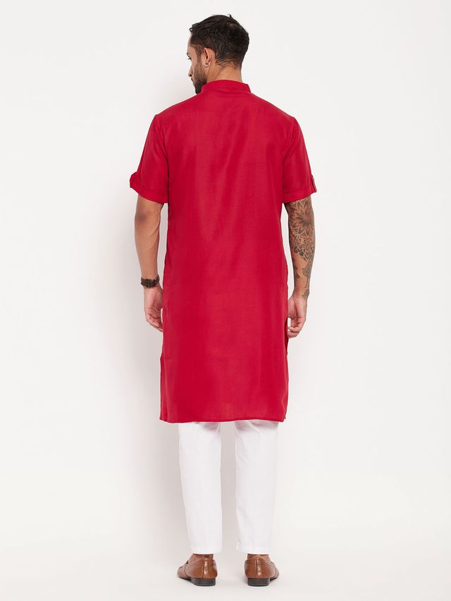 Men's Maroon Cotton Straight Kurta Pyjama Set