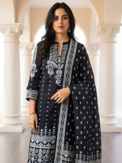 Women Ethnic Motifs Printed Cotton Kurta with Trousers & Dupatta
