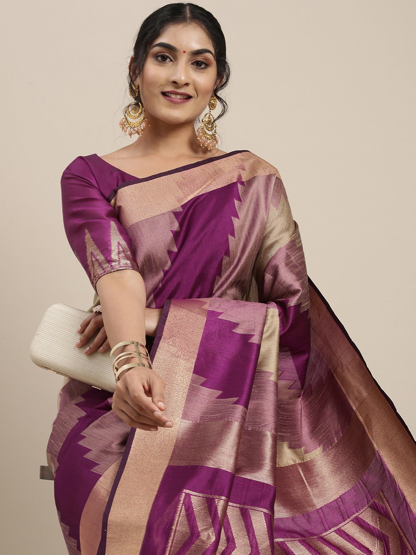 Women's Cotton Silk Magenta Woven Design Handloom Saree With Blouse Piece