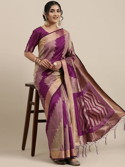 Women's Cotton Silk Magenta Woven Design Handloom Saree With Blouse Piece