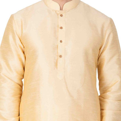 Men's Gold Silk Blend Straight Kurta and Dhoti Set
