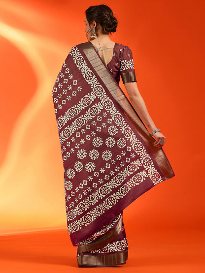 Women's Silk Blend Pink Printed Designer Saree With Blouse Piece