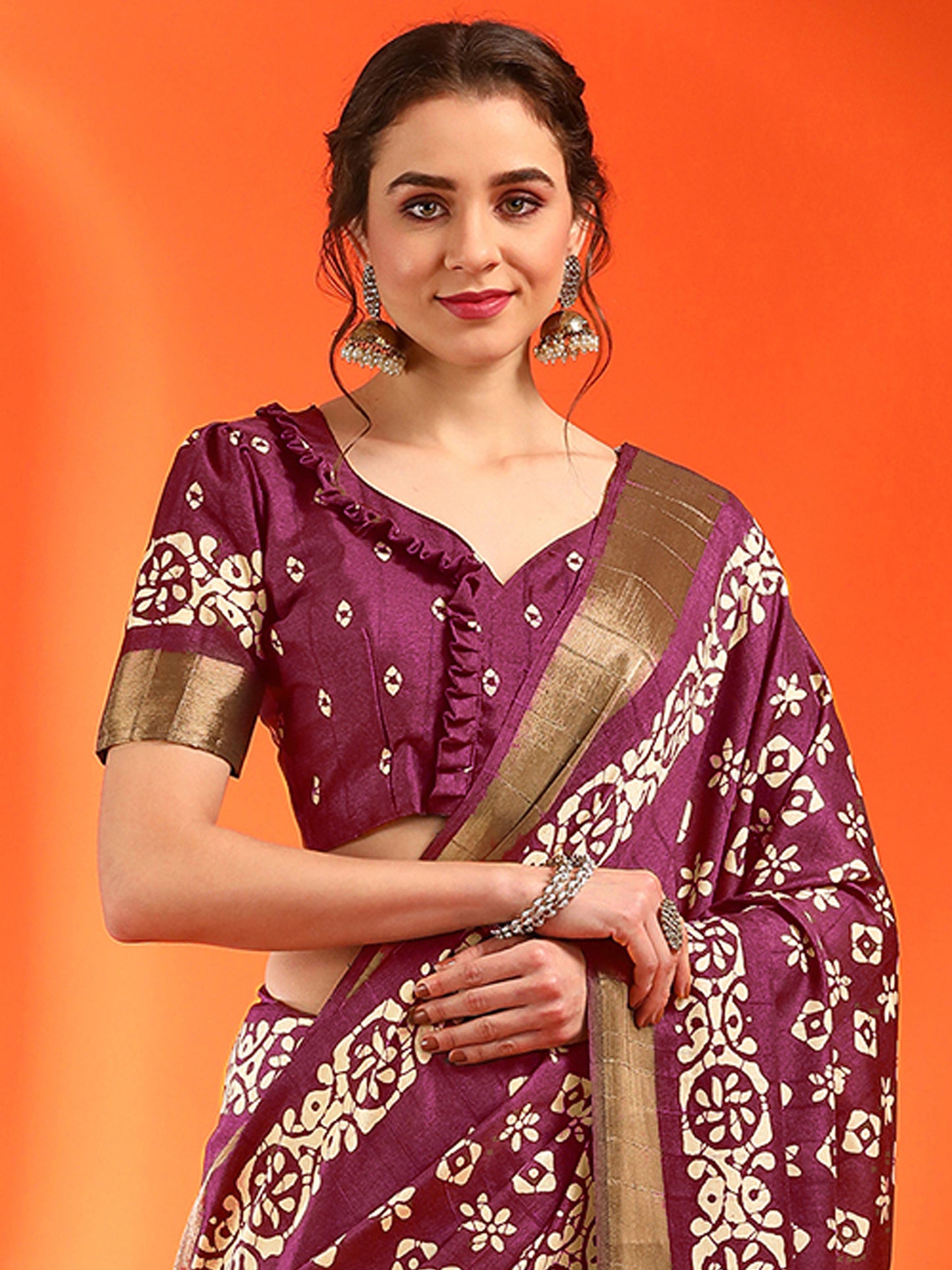 Women's Silk Blend Pink Printed Designer Saree With Blouse Piece