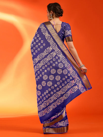 Women's Silk Blend Purple Printed Designer Saree With Blouse Piece