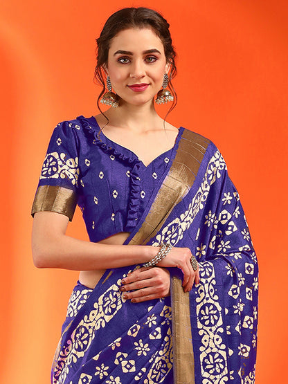 Women's Silk Blend Purple Printed Designer Saree With Blouse Piece