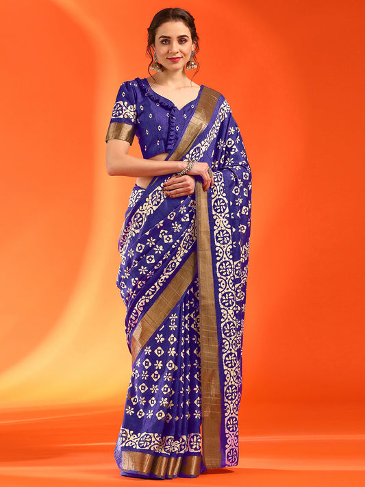Women's Silk Blend Purple Printed Designer Saree With Blouse Piece