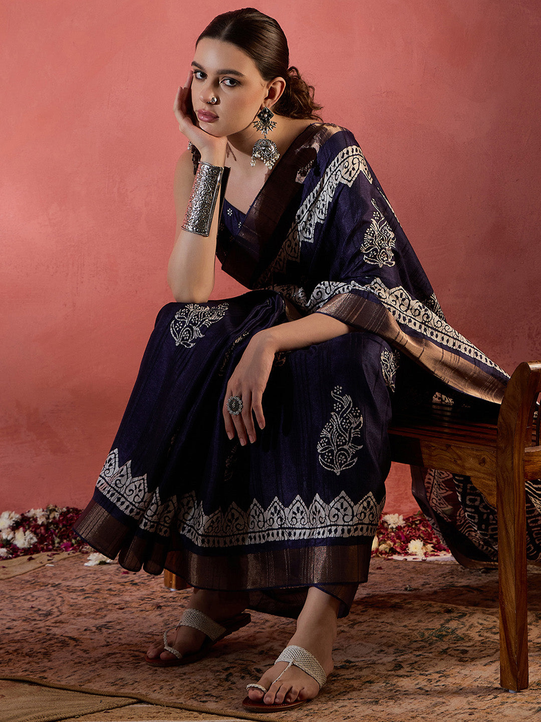 Women's Silk Blend Purple Printed Designer Saree With Blouse Piece