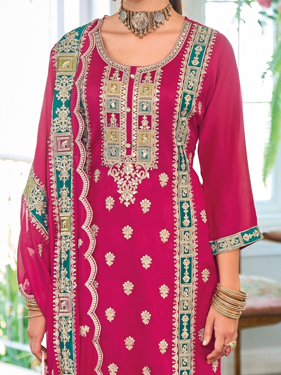Women Ethnic Motifs Embroidered Kurta with Trousers & Dupatta
