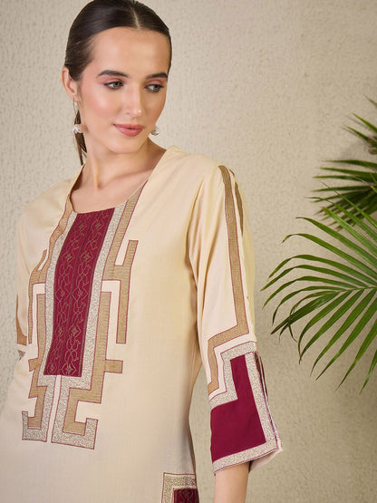 Dhiyona IE Embroidered Round Neck Kurta With Palazzos